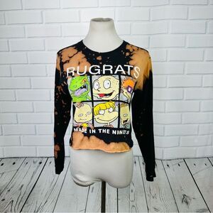 10/$25🦋 Nickelodeon Black Tie Dye Rugrats Cropped Sweatshirt - Size Small